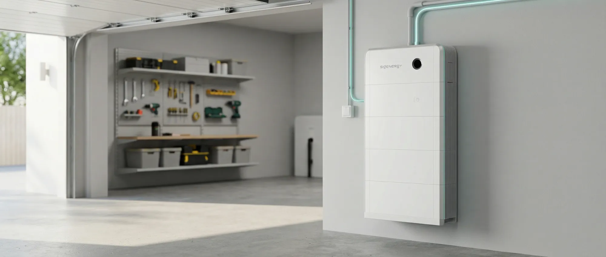 Solcellsbatteri och batterilagring monterat i garage — jämför system och pris