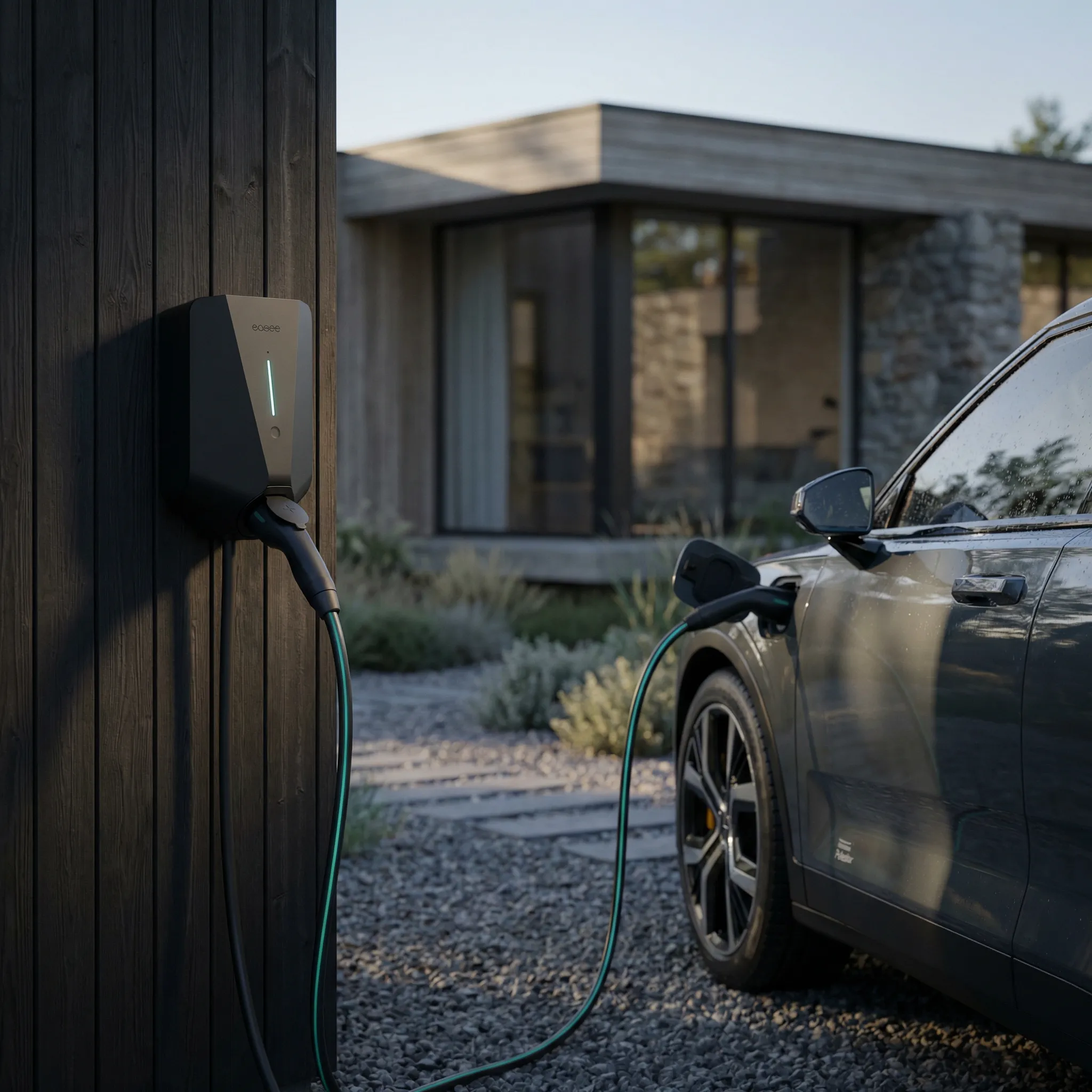 Easee laddbox professionellt installerad på villavägg — kvalitetssäkrad elektriker